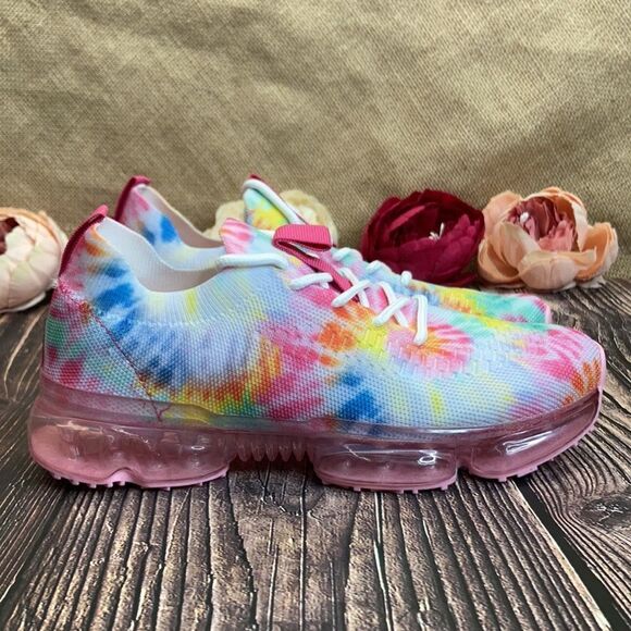 NEW Bubble Air Cushion Lace Up Knitted multi-Color (Tie-Died) Sneaker - Picture 9 of 9